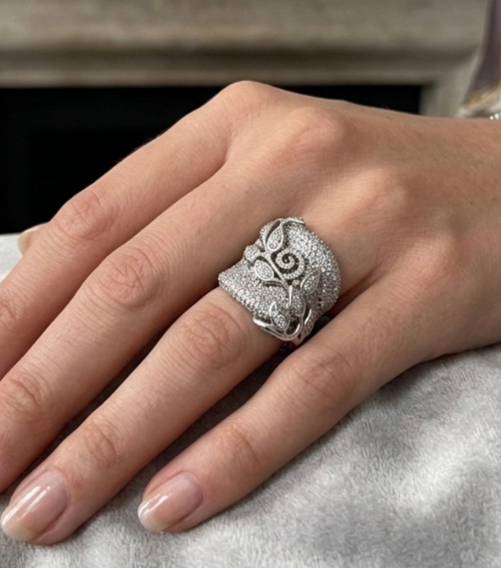 Sterling Silver Floral Design Cocktail Ring