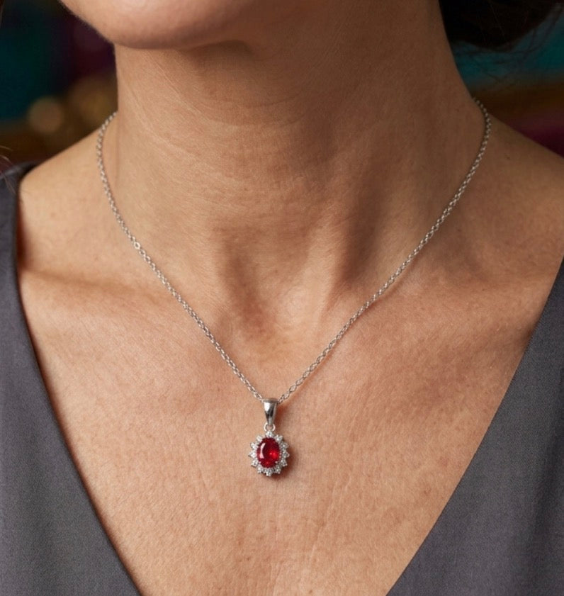 Sterling Silver Oval cut Ruby Necklace