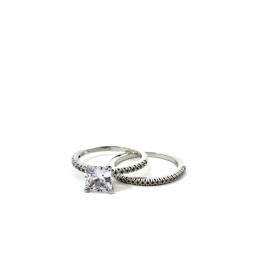 Sterling Silver Solitaire Wedding Ring Set