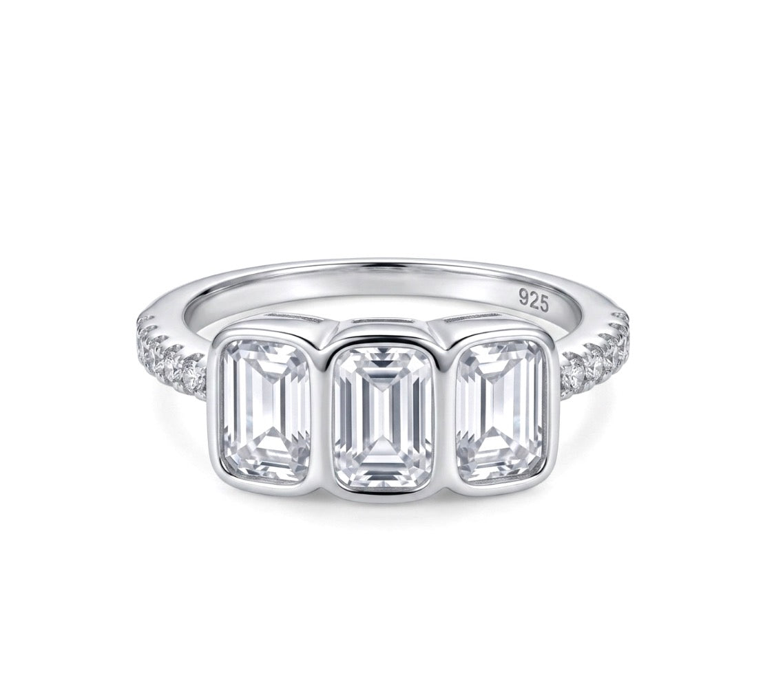 Sterling Silver 3-Stone Emerald-cut Ring