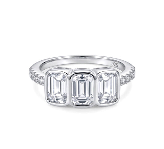 Sterling Silver 3-Stone Emerald-cut Ring