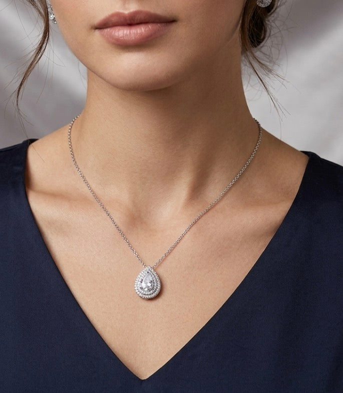 Double Halo Teardrop-cut 18-inch Necklace