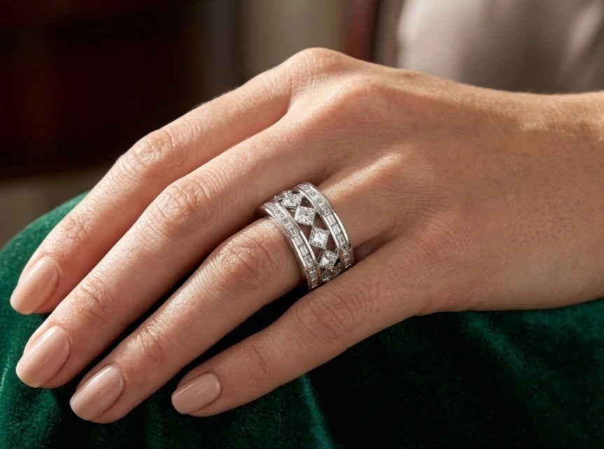 Sterling Silver Princesses-cut Ladies Wide Band