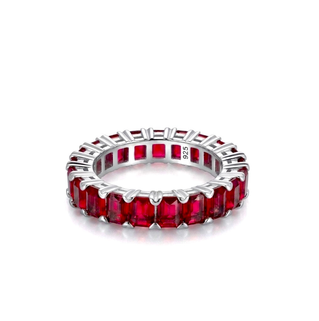 Sterling Silver Emerald-cut Eternity Ladies Band