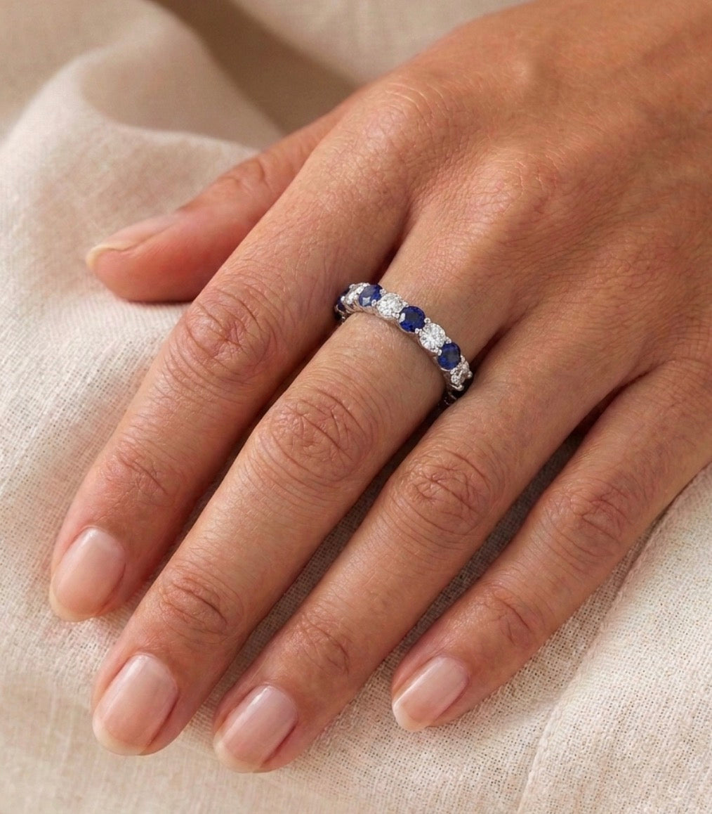 Sterling Silver Sapphire Zirconia Eternity Ladies Band