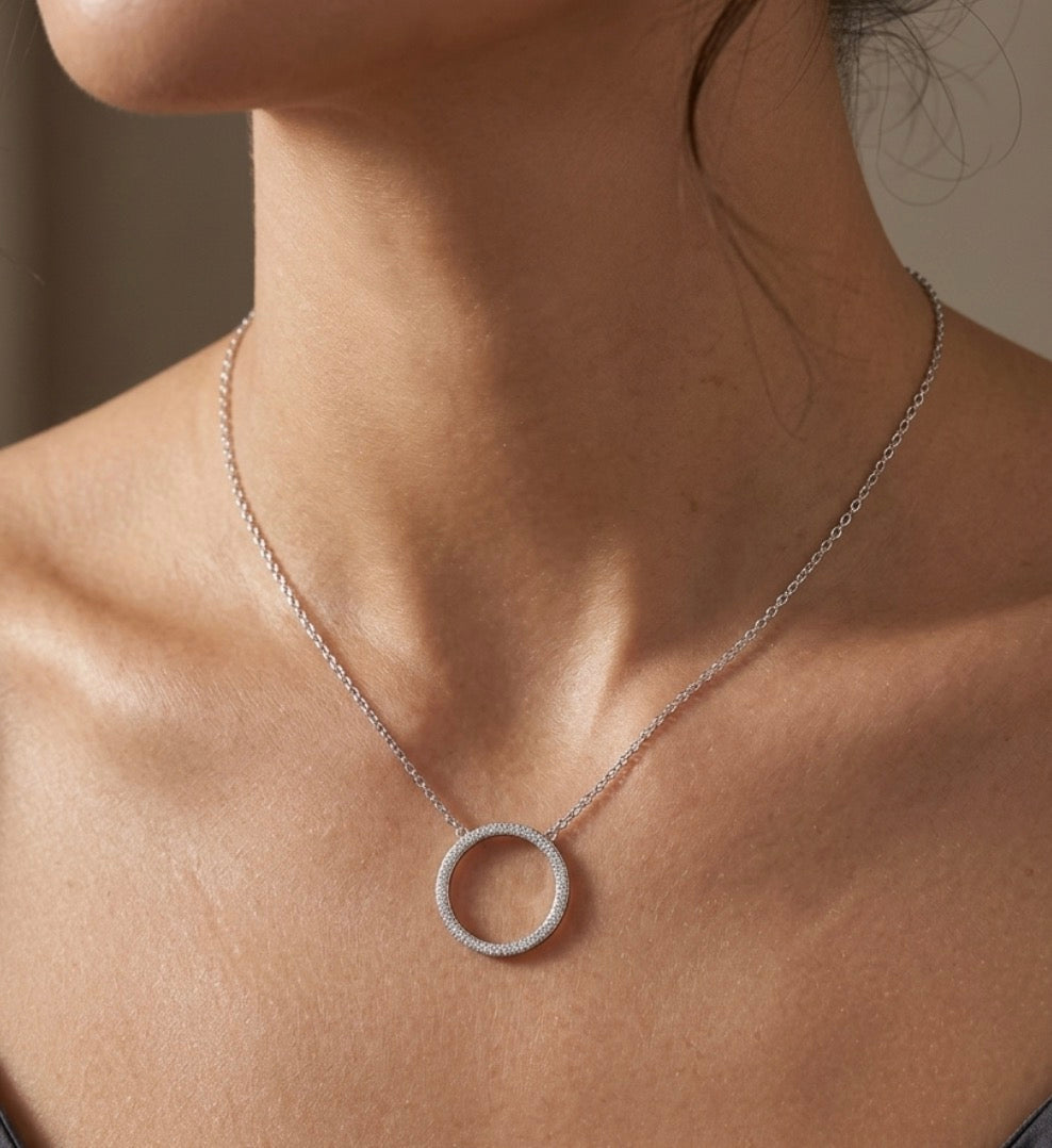 Sterling Silver Cubic Zirconia Circle Necklace