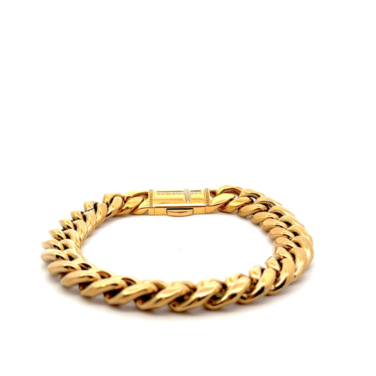Gold Plated Cuban Link 12MM Bracelet with Cubic Zirconia Cross