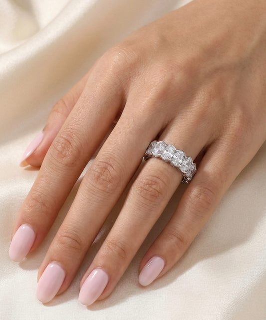 Sterling Silver Oval cut Eternity Ladies Band