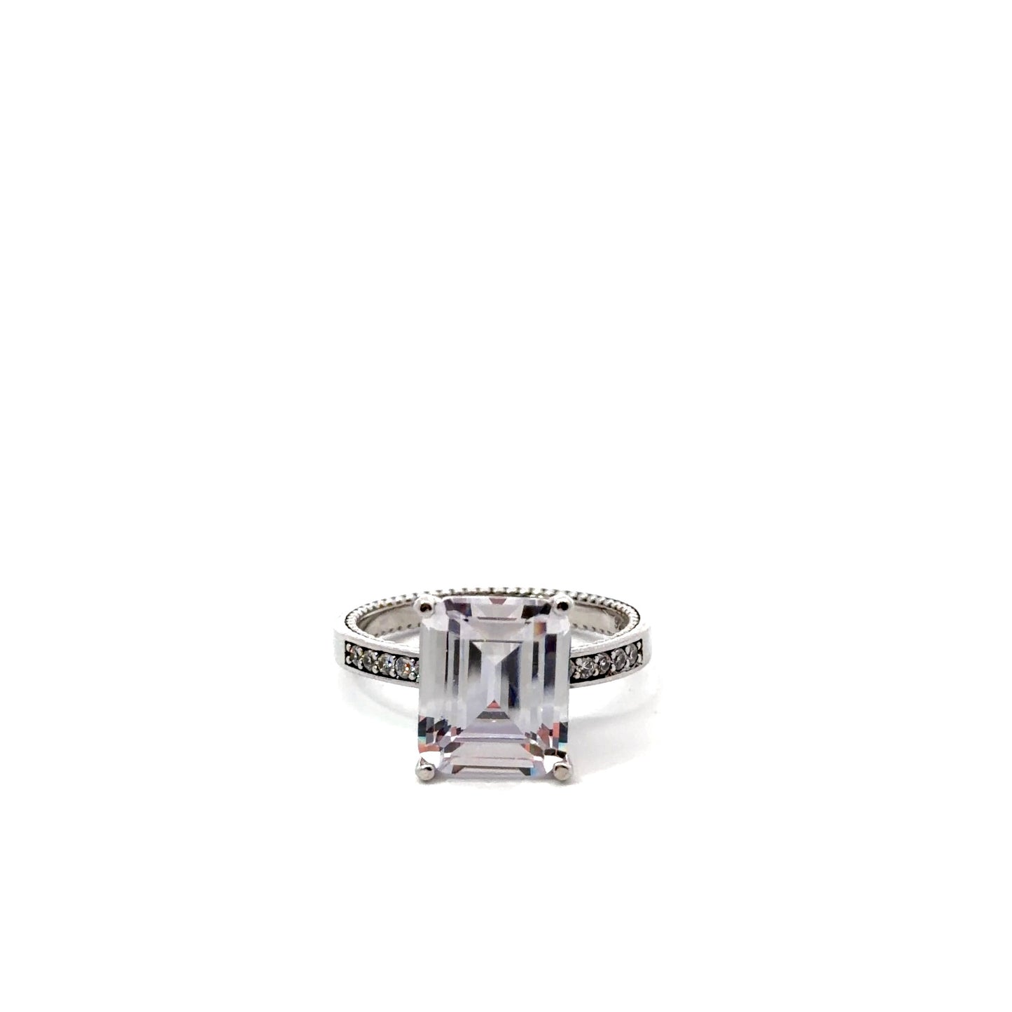 Sterling Silver Radiant Emerald Cut Engagement Ring