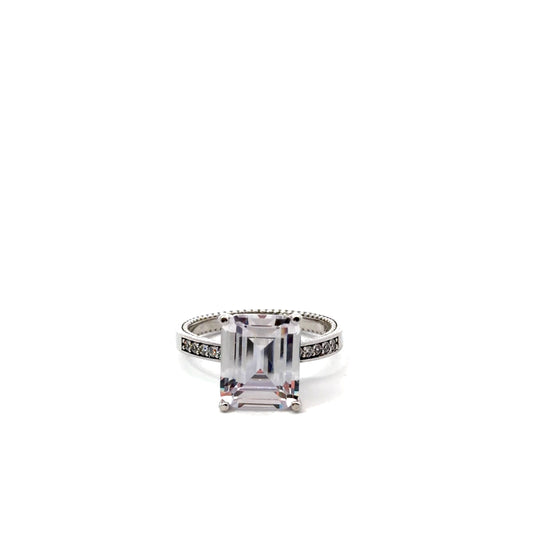 Sterling Silver Radiant Emerald Cut Engagement Ring