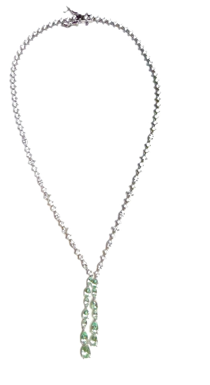 Sterling Silver Lariat Style Cubic Zirconia Necklace