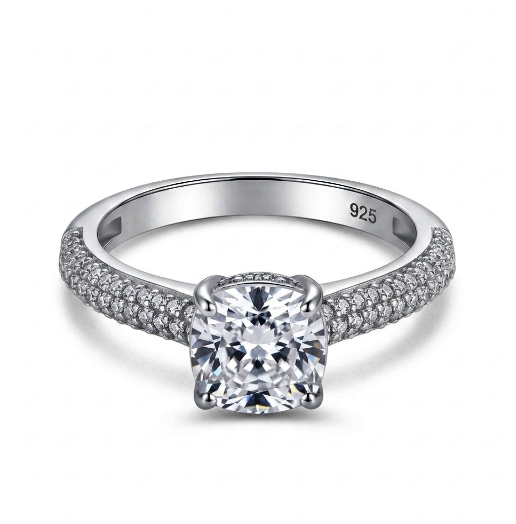 Sterling Silver Cathedral Style Cushion cut 4 Prong Ring