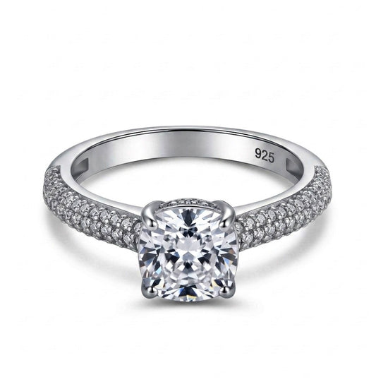 Sterling Silver Cathedral Style Cushion cut 4 Prong Ring