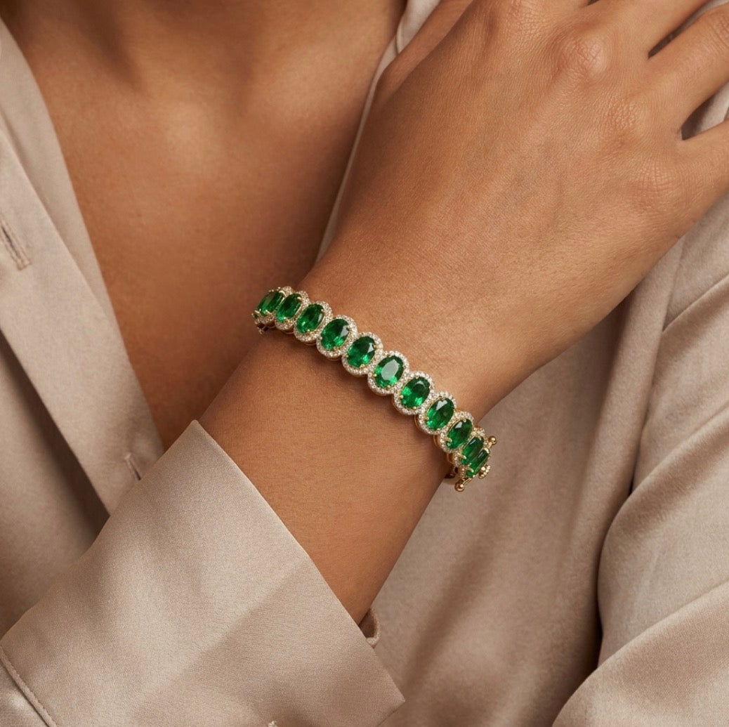 Sterling Silver Gold Plated Emerald Bangle Bracelet