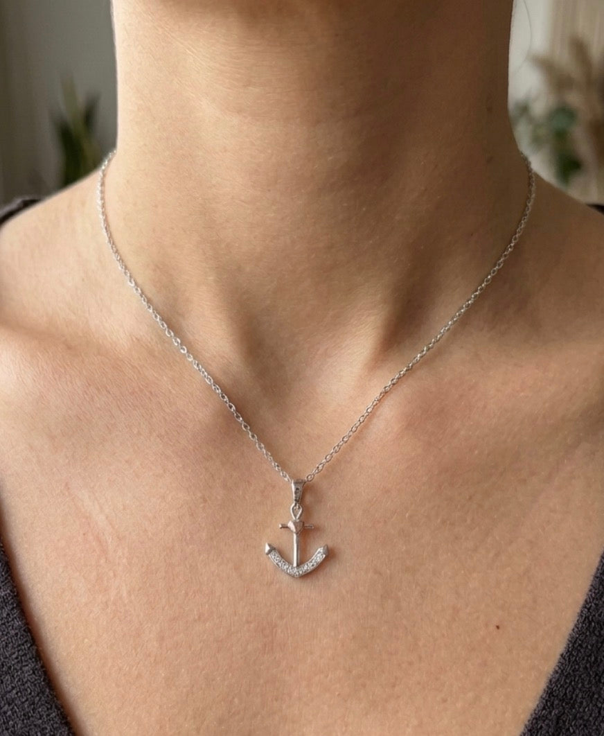 Sterling Silver Anchor with Heart Necklace