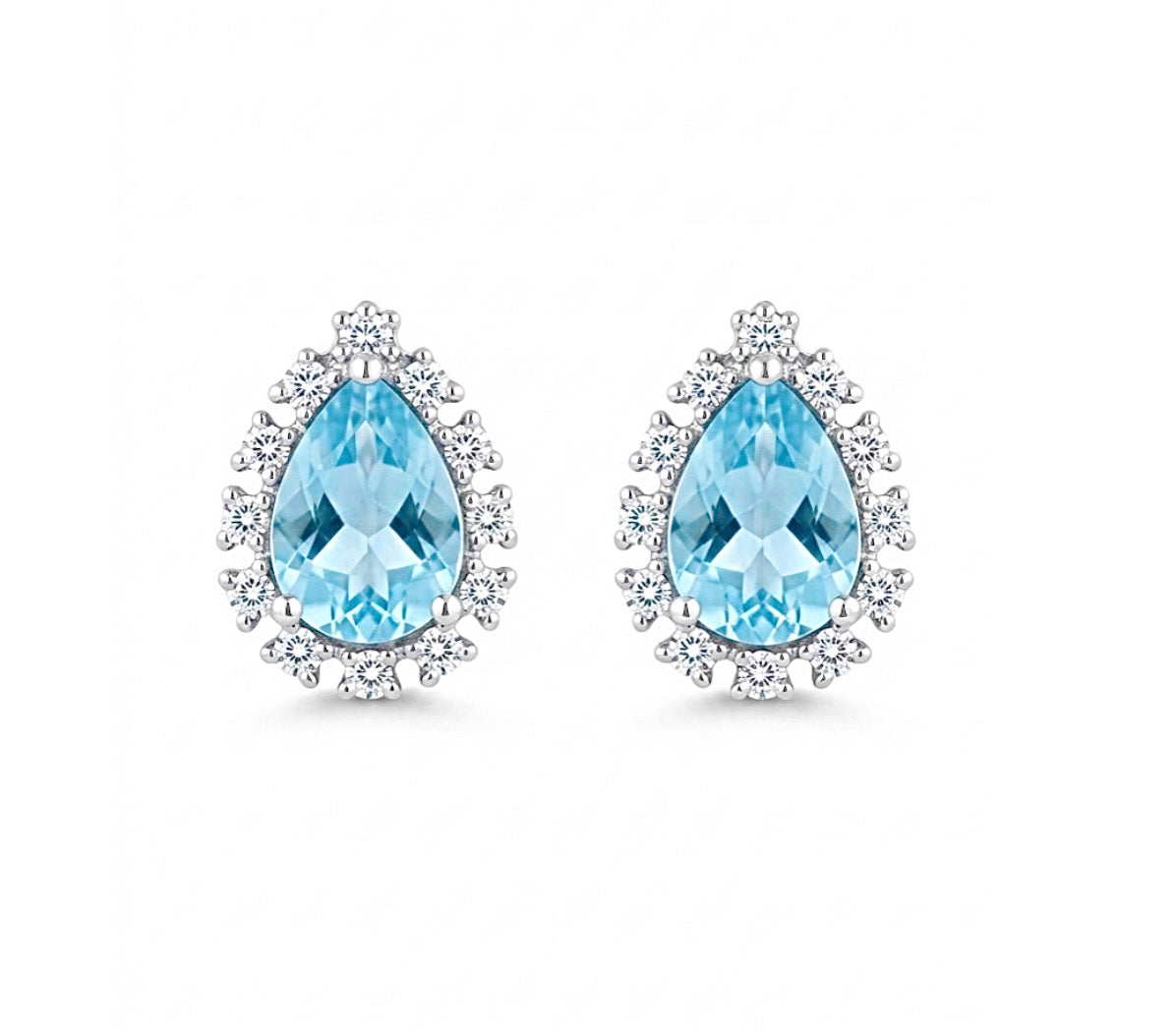 Aquamarine Cubic Zirconia Teardrop Stud Earrings