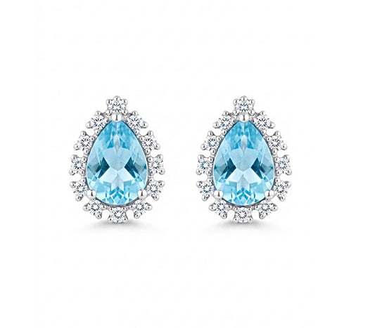 Aquamarine Cubic Zirconia Teardrop Stud Earrings