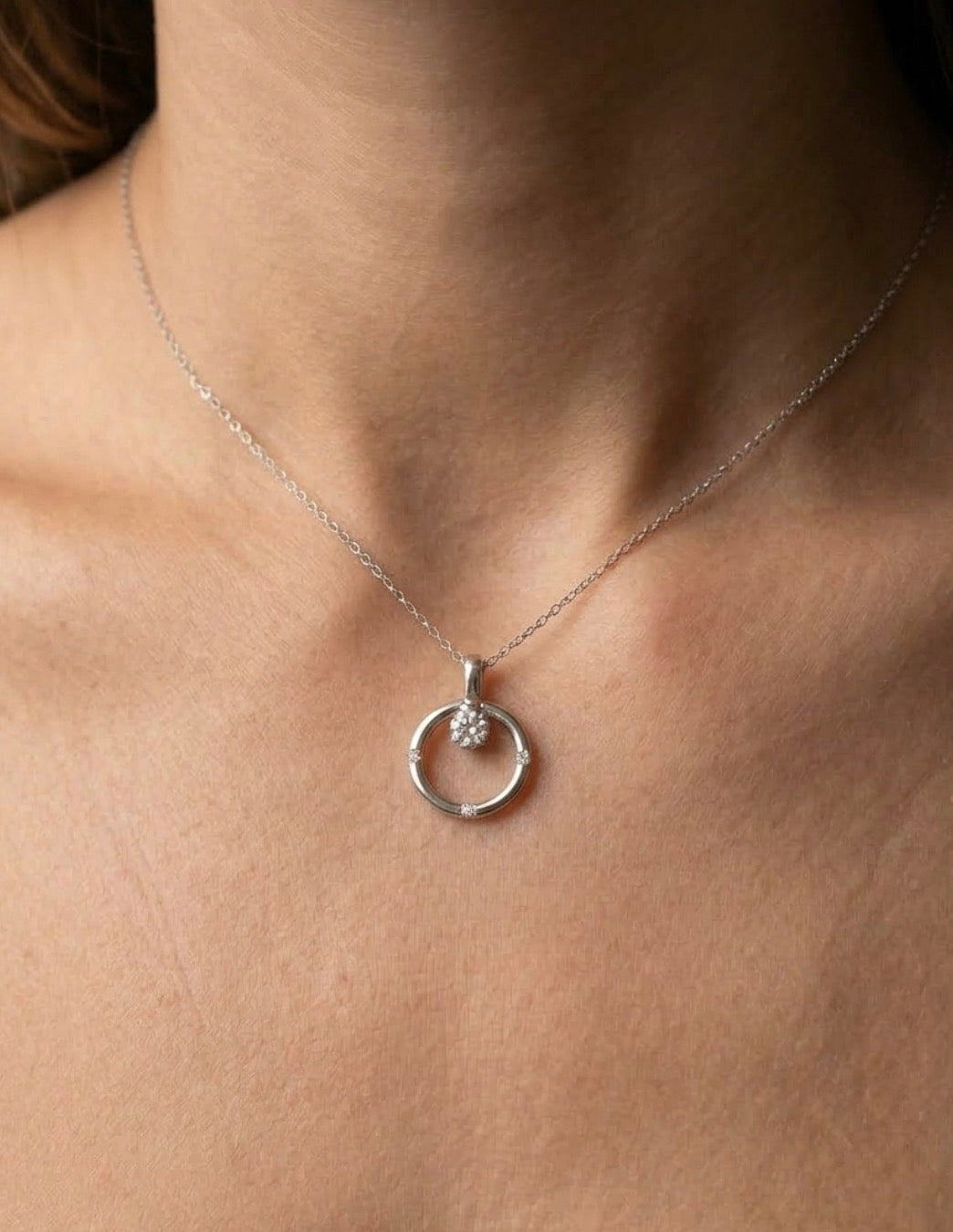 Sterling Silver Cubic Zirconia Circle Necklace