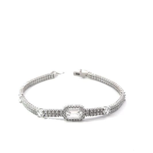 Sterling Silver Vintage Inspired Cubic Zirconia Bracelet