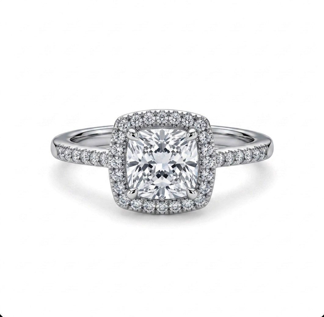 Sterling Silver Cushion Cut Halo Ring