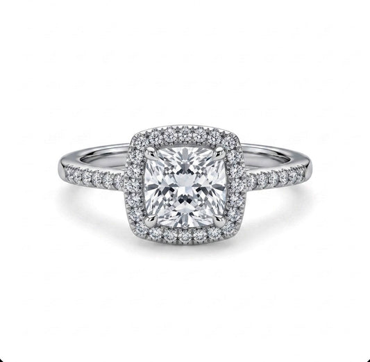 Sterling Silver Cushion Cut Halo Ring