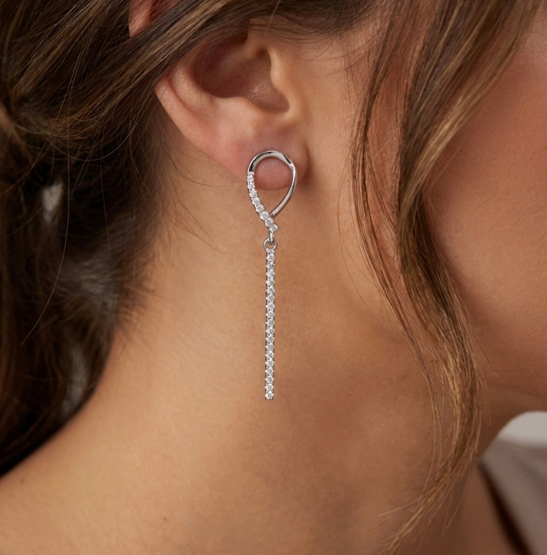 Sterling Silver Cubic Zirconia Infinity Inspired Loop Earrings
