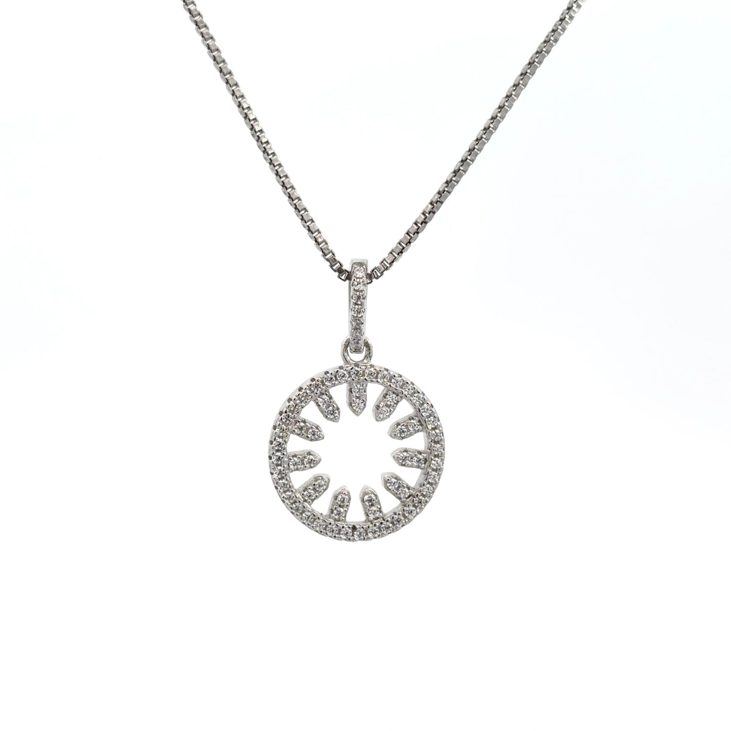 Sterling Silver Sunburst Cubic Zirconia Necklace