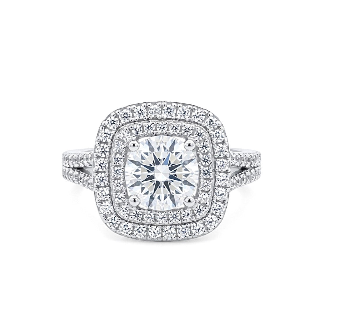 Sterling Silver Double Halo Pave Ring