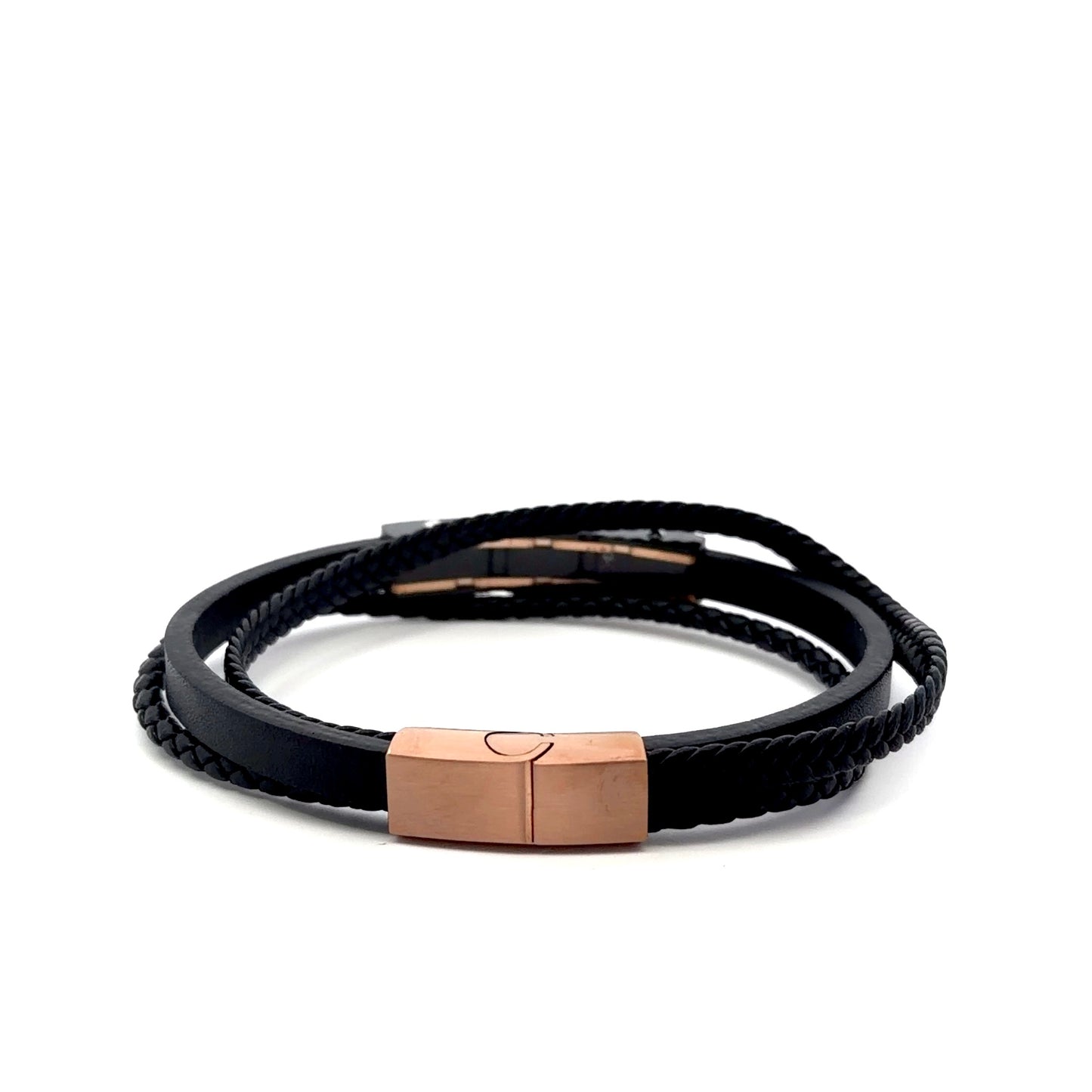 Multi-String Leather & Stainless Steel Men’s Bracelet
