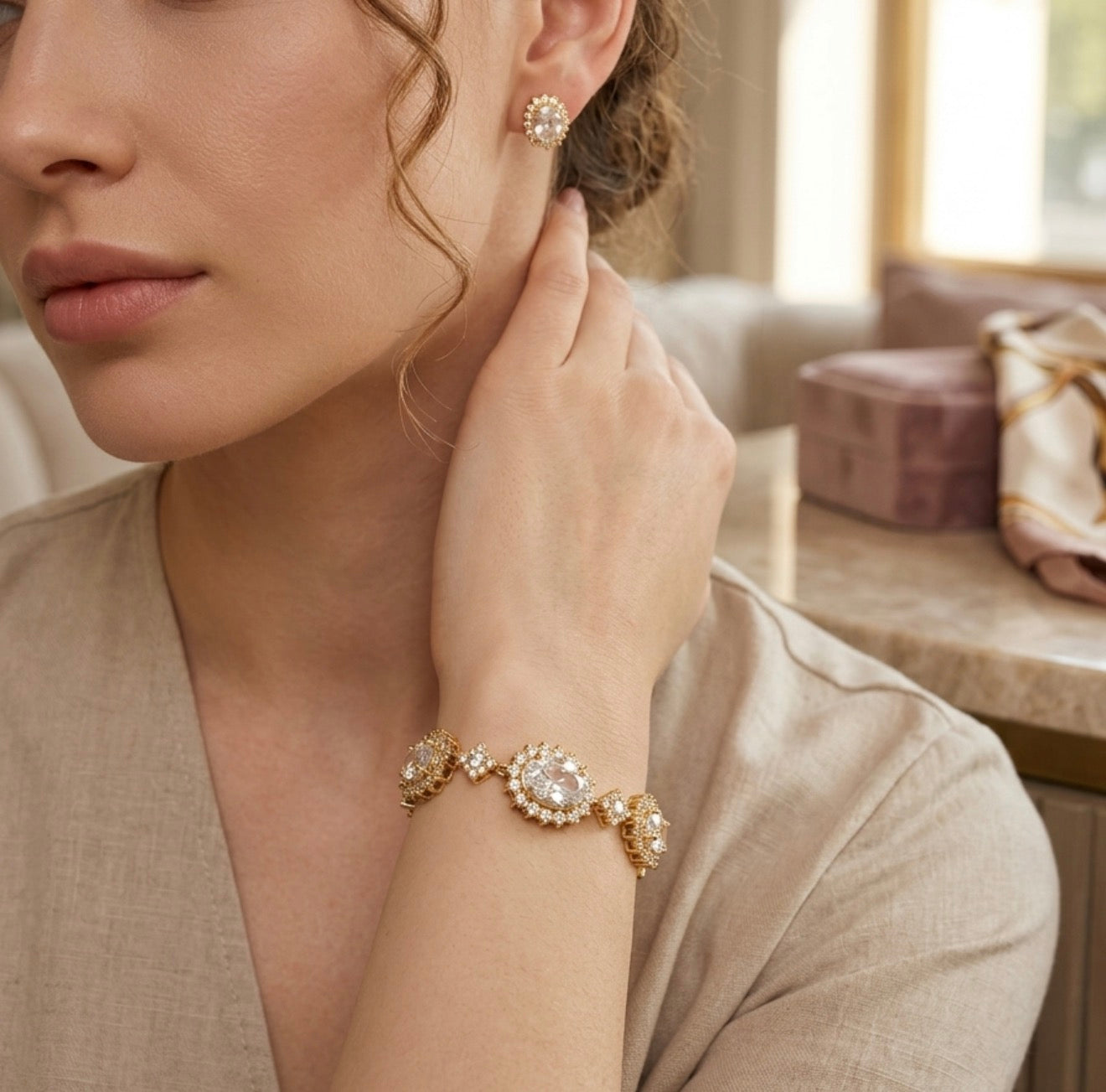 Sterling Silver Gold Plated Sunburst Tennis Bracelet