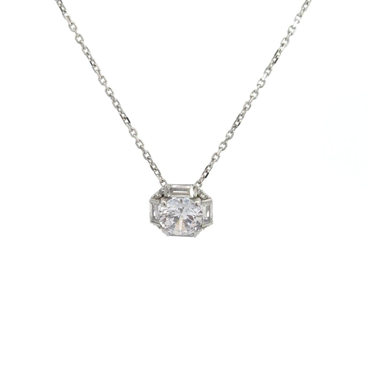 Sterling Silver Cubic Zirconia Art Deco Inspired Necklace