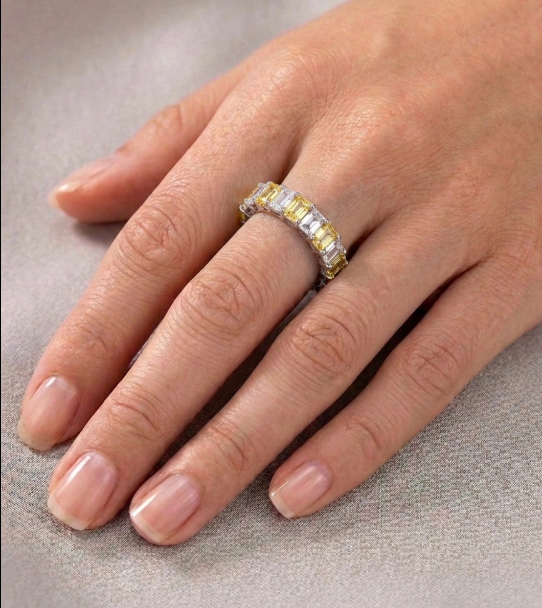 Sterling Silver Emerald-cut Fancy Yellow Eternity Ladies Band