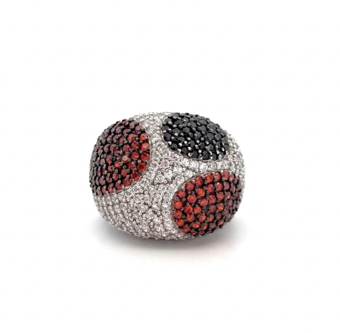 Sterling Silver Multi Color Dome Pave-set Cocktail Ring