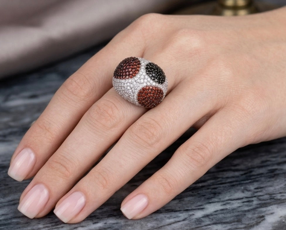 Sterling Silver Multi Color Dome Pave-set Cocktail Ring