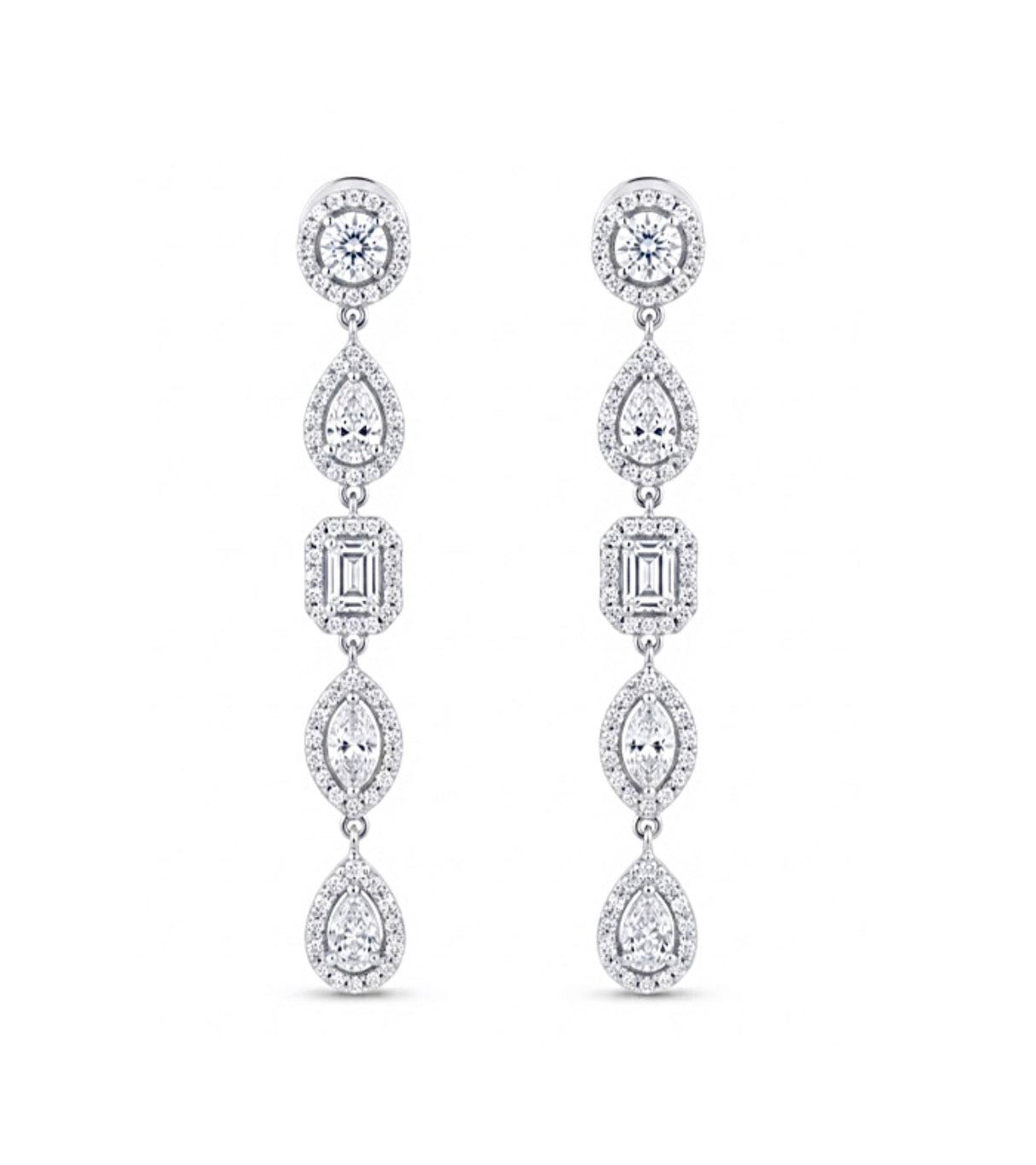 Sterling Silver Multi-Shape Cubic Zirconia Drop Earrings