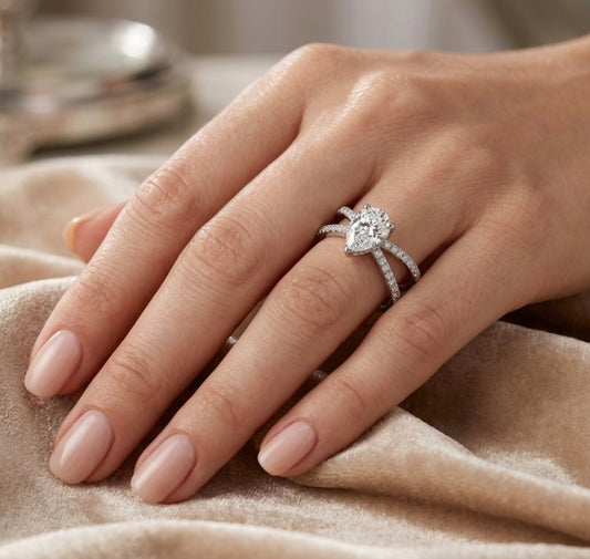 Sterling Silver Crossover Teardrop-cut Ring