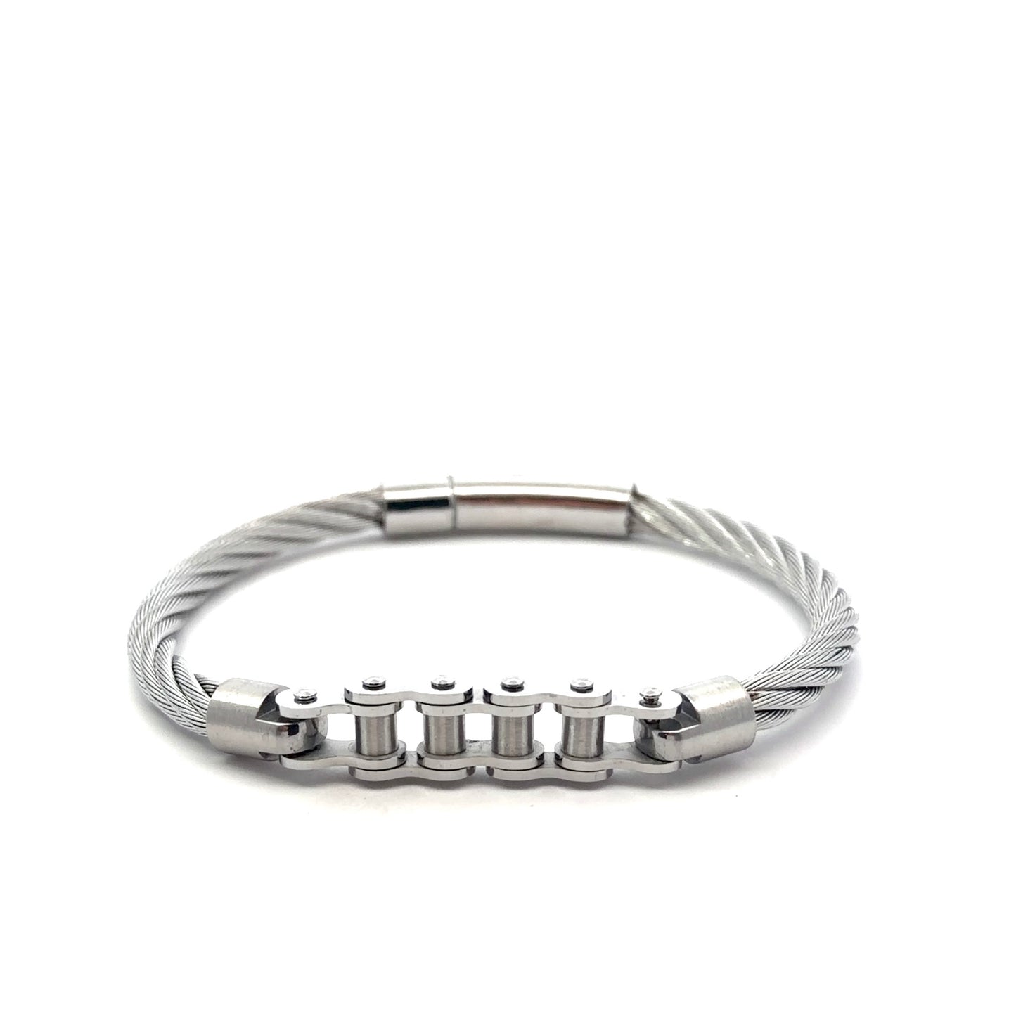 Stainless Steel Bracelet Cable with Biker Chain Closing