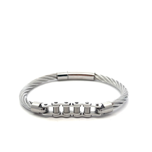 Stainless Steel Bracelet Cable with Biker Chain Closing