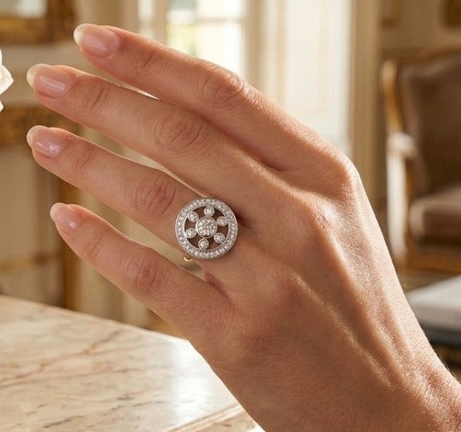 Sterling Silver Floral Design Cubic Zirconia Ring