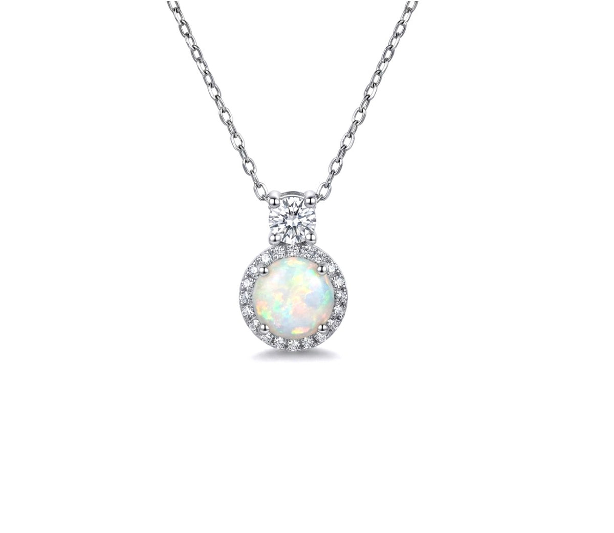Sterling Silver Round Opal Necklace