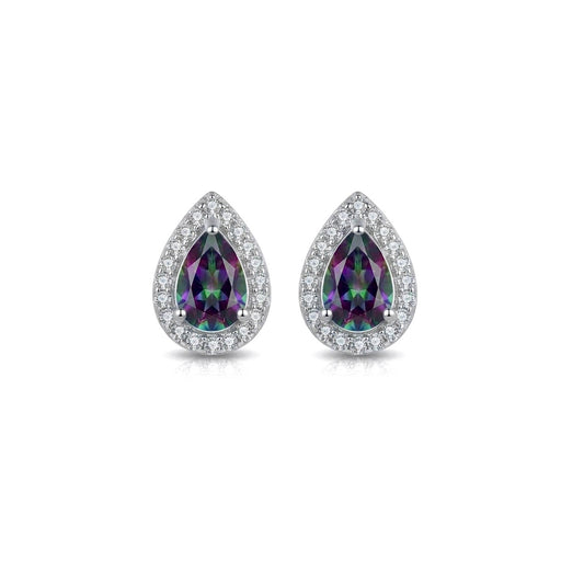 Sterling Silver Teardrop Alexandrite Halo Stud Earrings