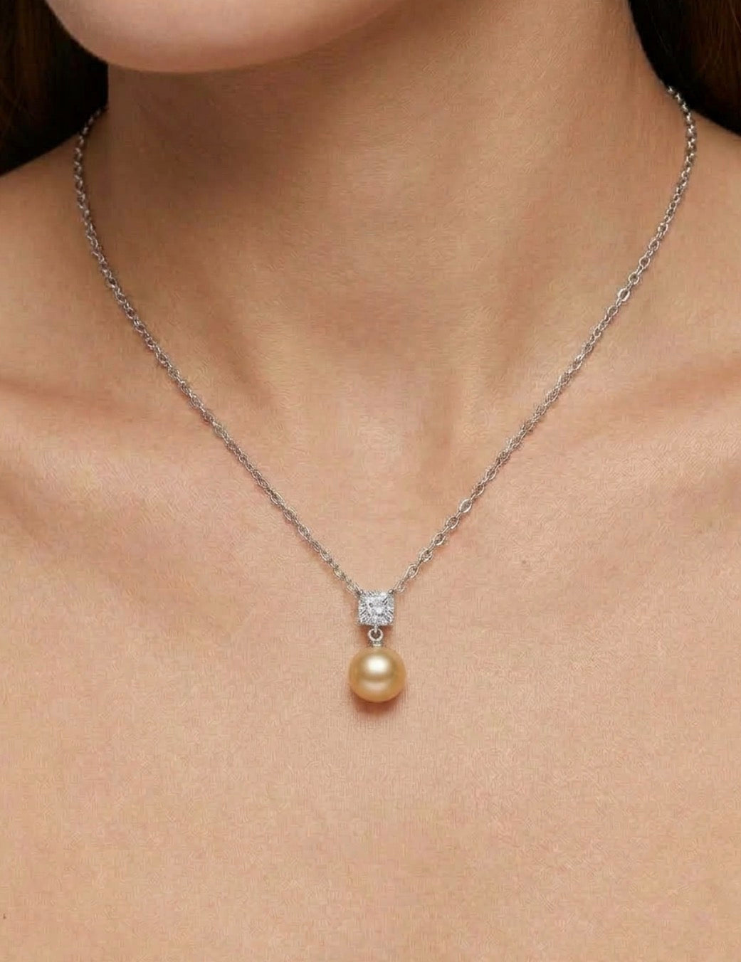 Sterling Silver Champagne Fresh water Pearl Necklace