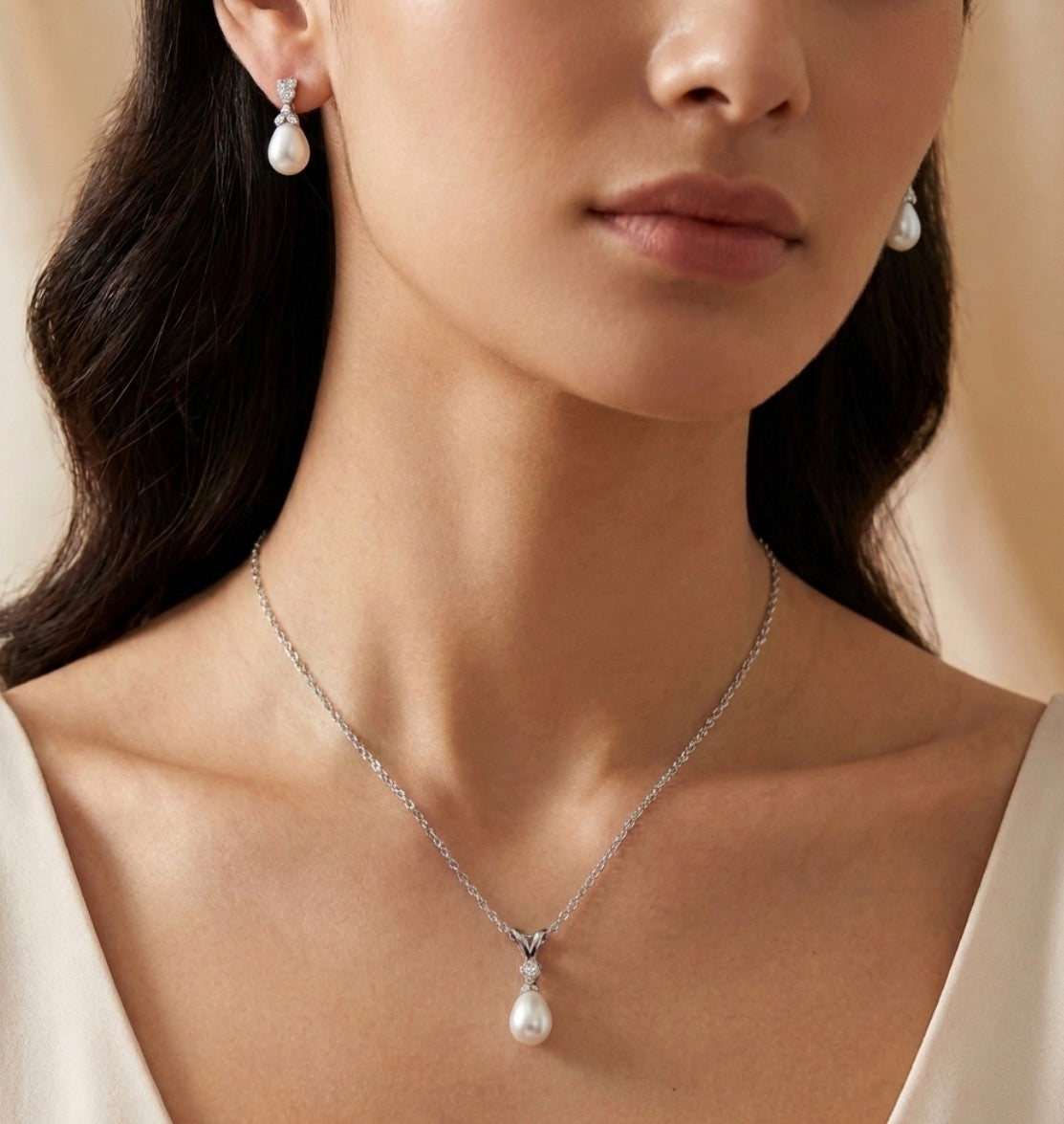 Sterling Silver Necklace & Earrings Pearl Set