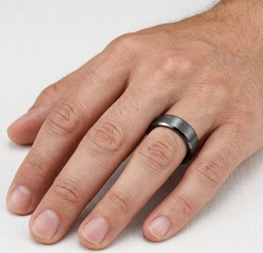 Brushed Charcoal 6MM Tungsten Band with  Beveled Edges