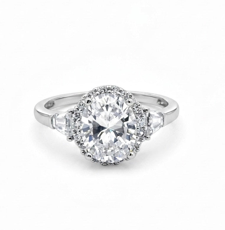 Sterling Silver Oval Halo Ring