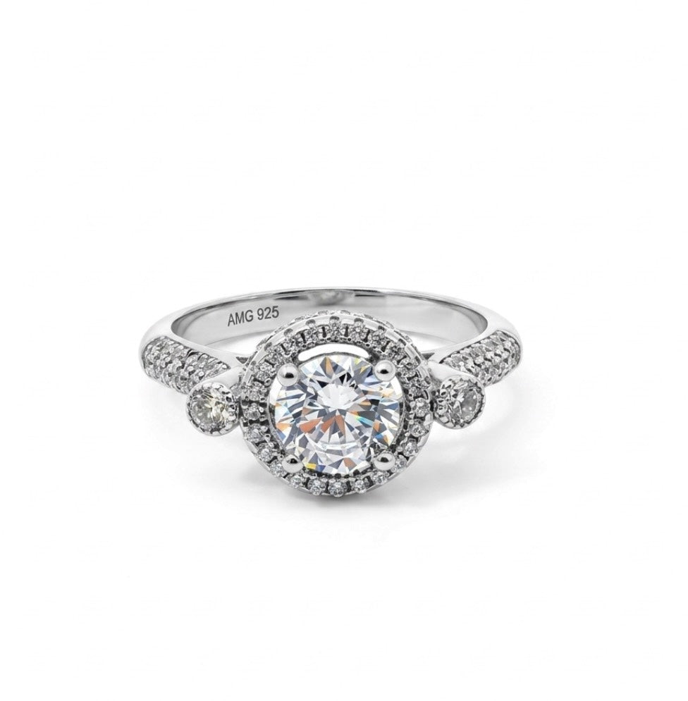 Sterling Silver Brilliant-cut Halo Ring