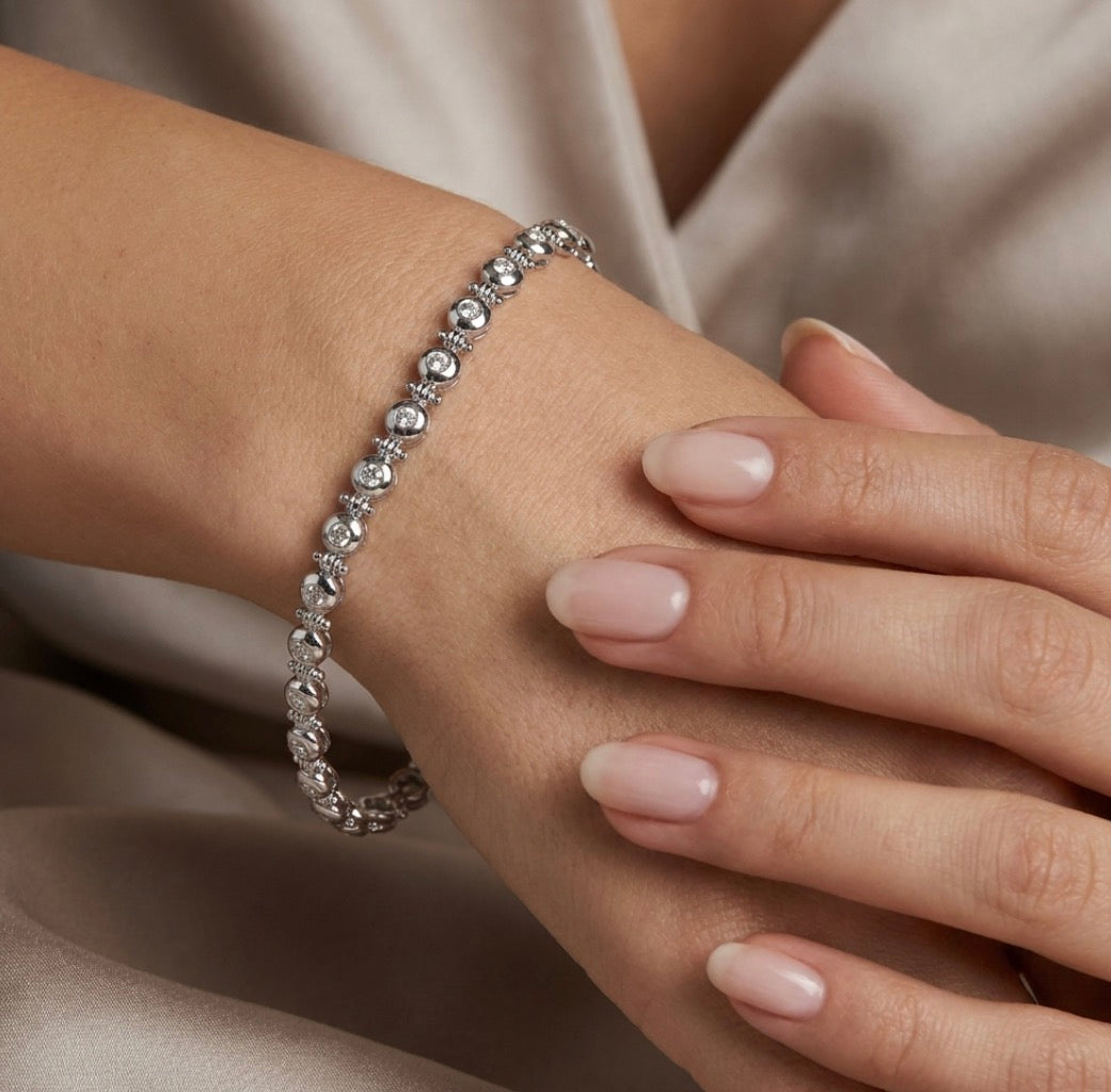 Sterling Silver Bezel Setting With Round Cubic Zirconia Tennis Bracelet