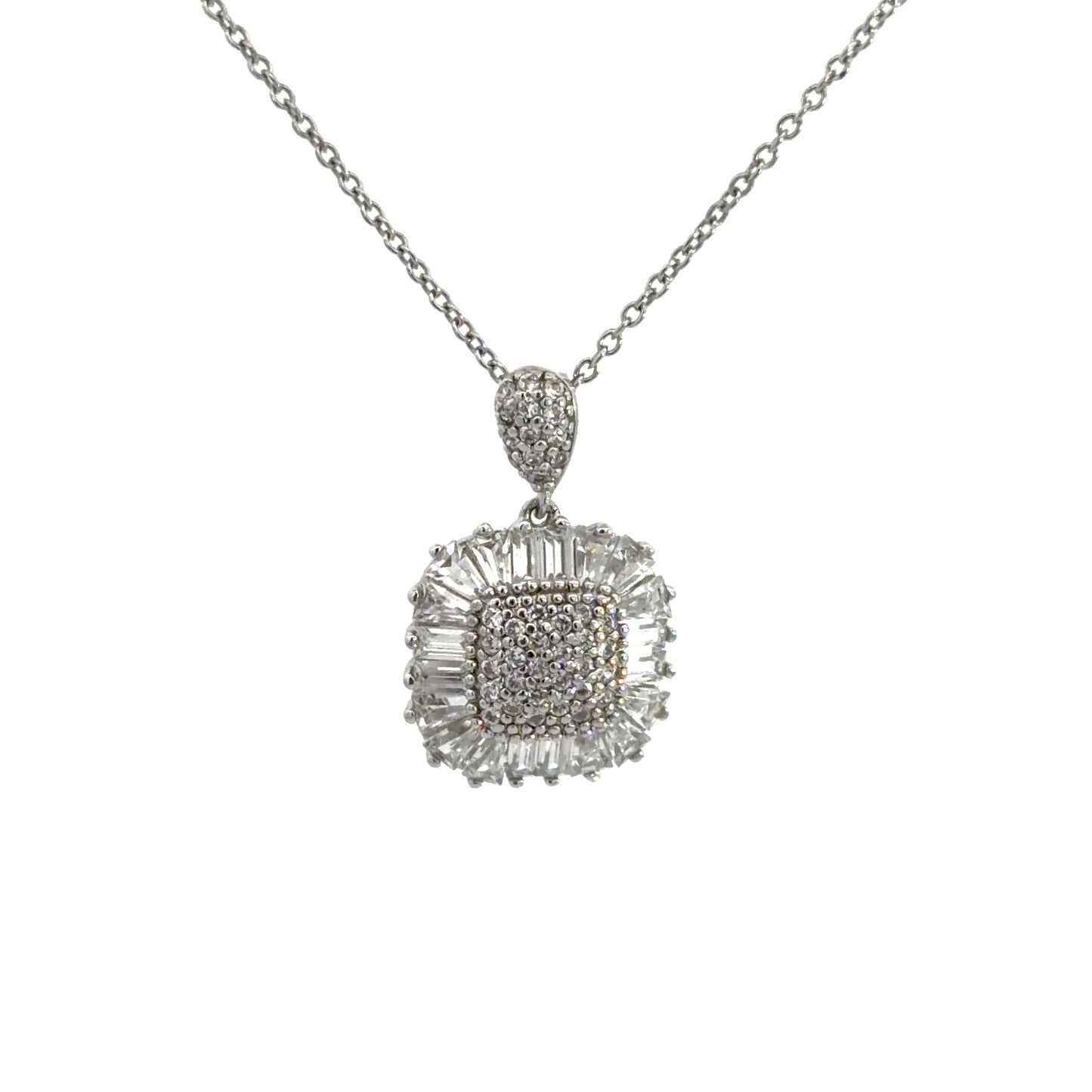 Sterling Silver Vintage Inspired Cubic Zirconia Necklace