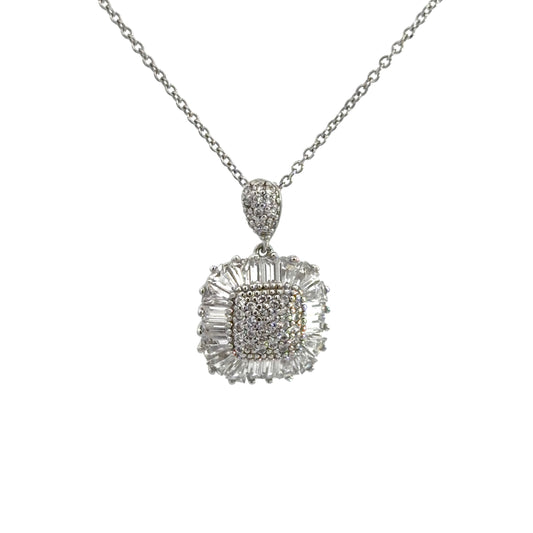 Sterling Silver Vintage Inspired Cubic Zirconia Necklace
