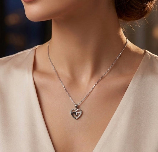 Sterling Silver Trio of the Hearts Black and White Cubic Zirconia Necklace